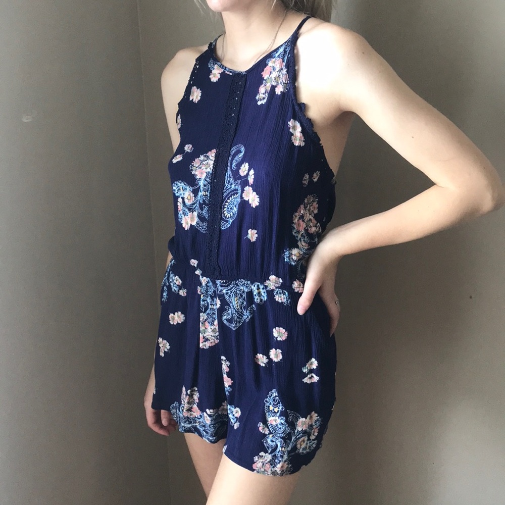 Kendall & Kylie Floral Romper, Navy Romper